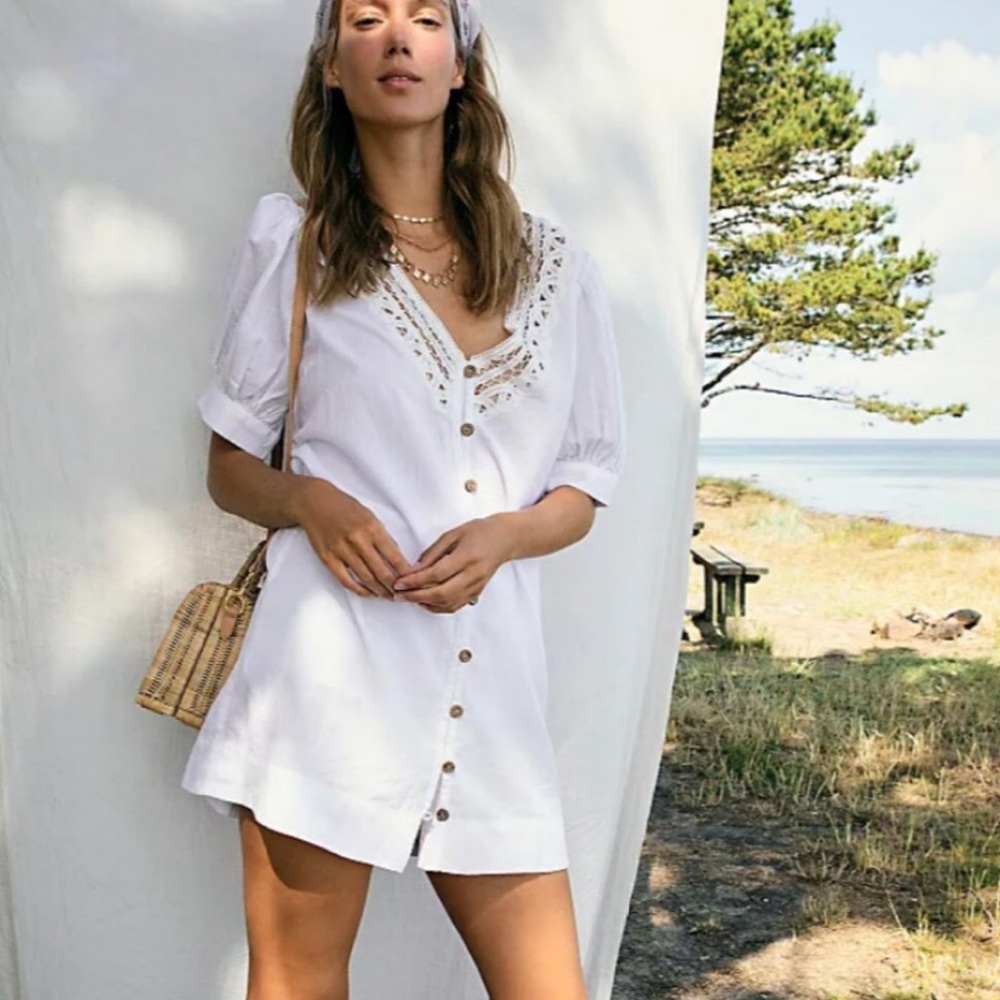 Free People Mari Endless Summer Crochet Lace Trim Mini Dress White
